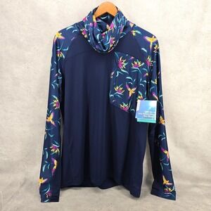 Coolibar Long Sleeve Mens Andros‎ Fishing Tee Shirt Size L Blue Parrot UPF 50+